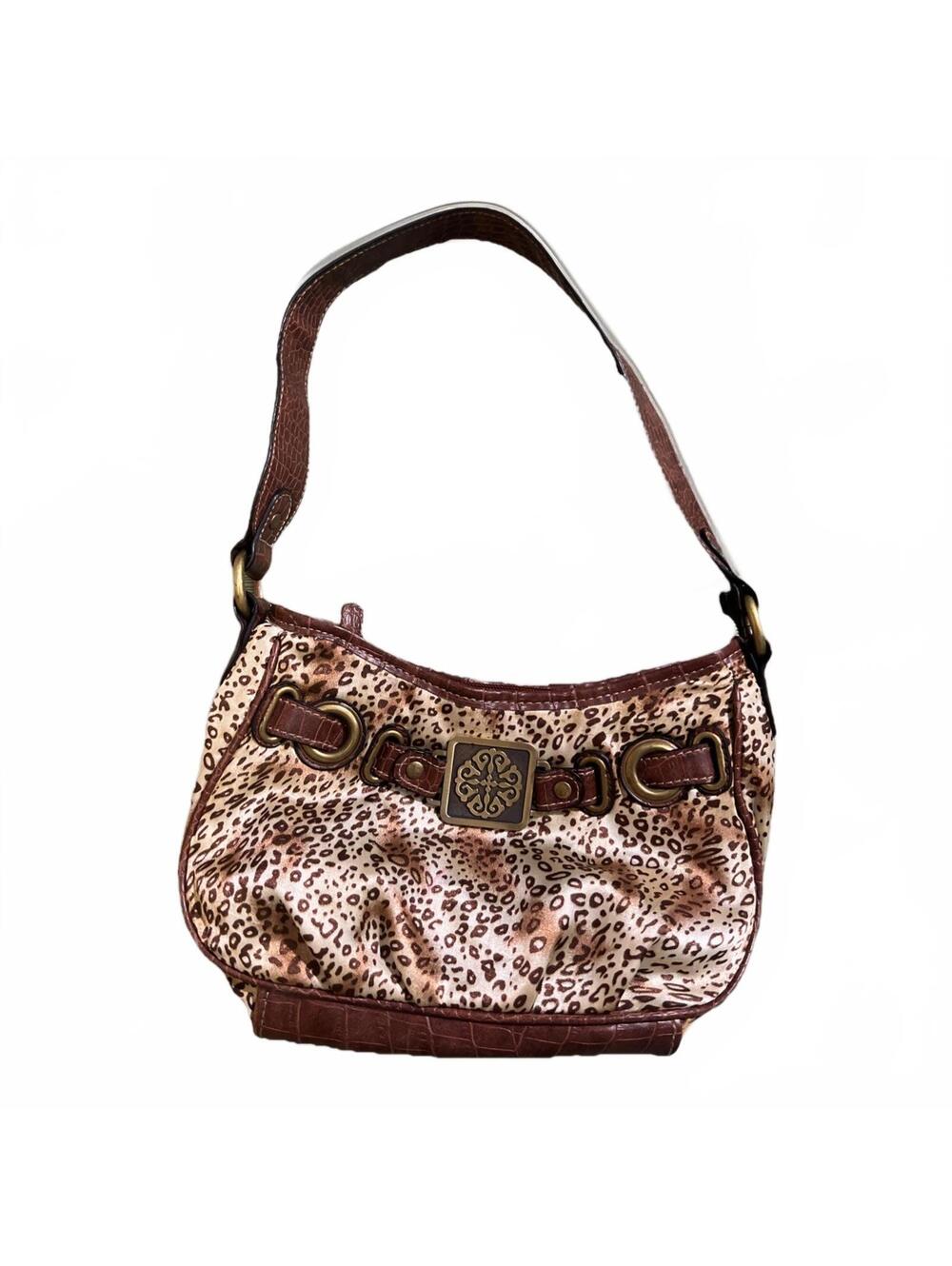 Treviso Brown Cheetah Print Small Y2K Vintage Shoulder Handbag with Gold Accents